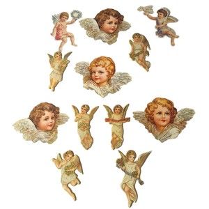 Vintage Merrimack & Shackman Cardboard ANGEL Decorations/ Ornaments Lot of 12